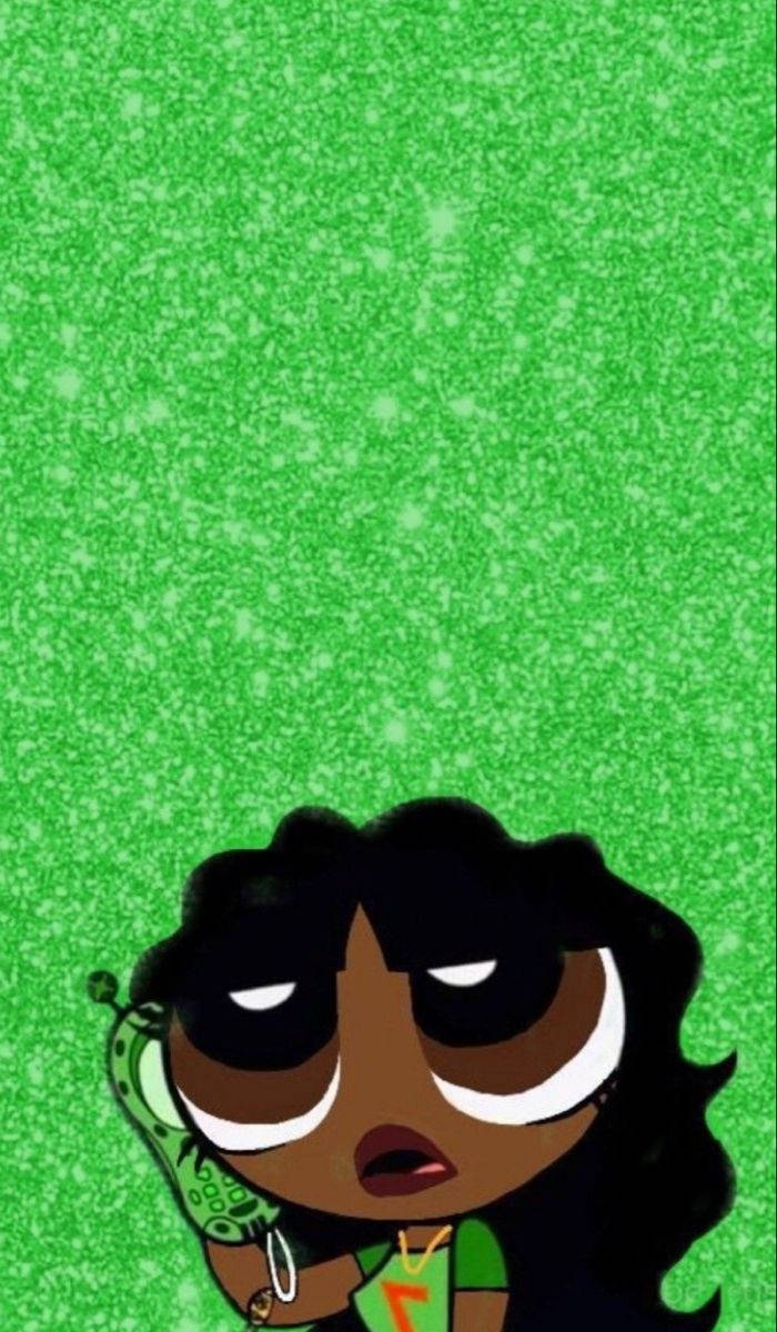 Black Powerpuff Girls Sparkly Green Backdrop Wallpaper