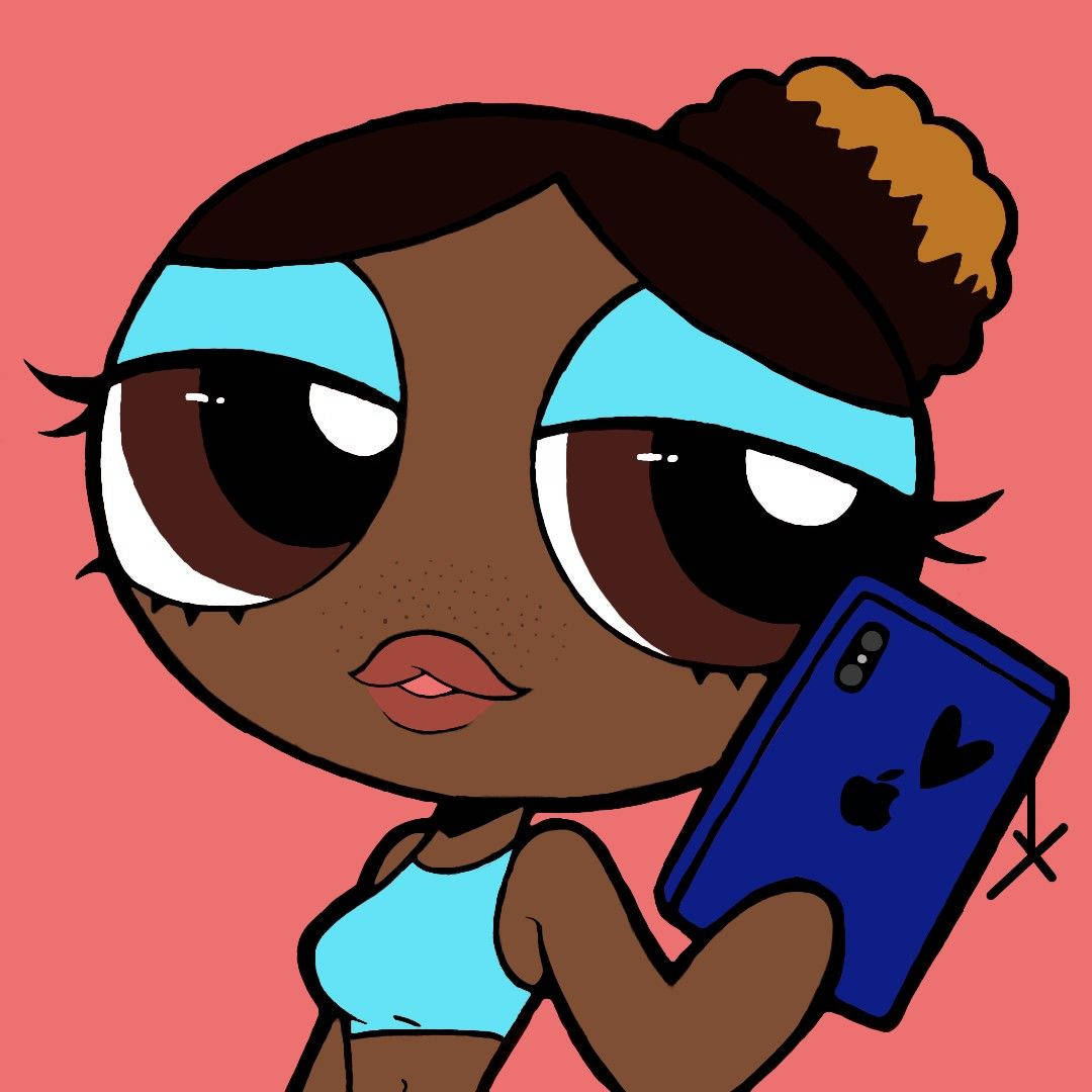Chicassuperpoderosas Negras Con Teléfono Azul. Fondo de pantalla