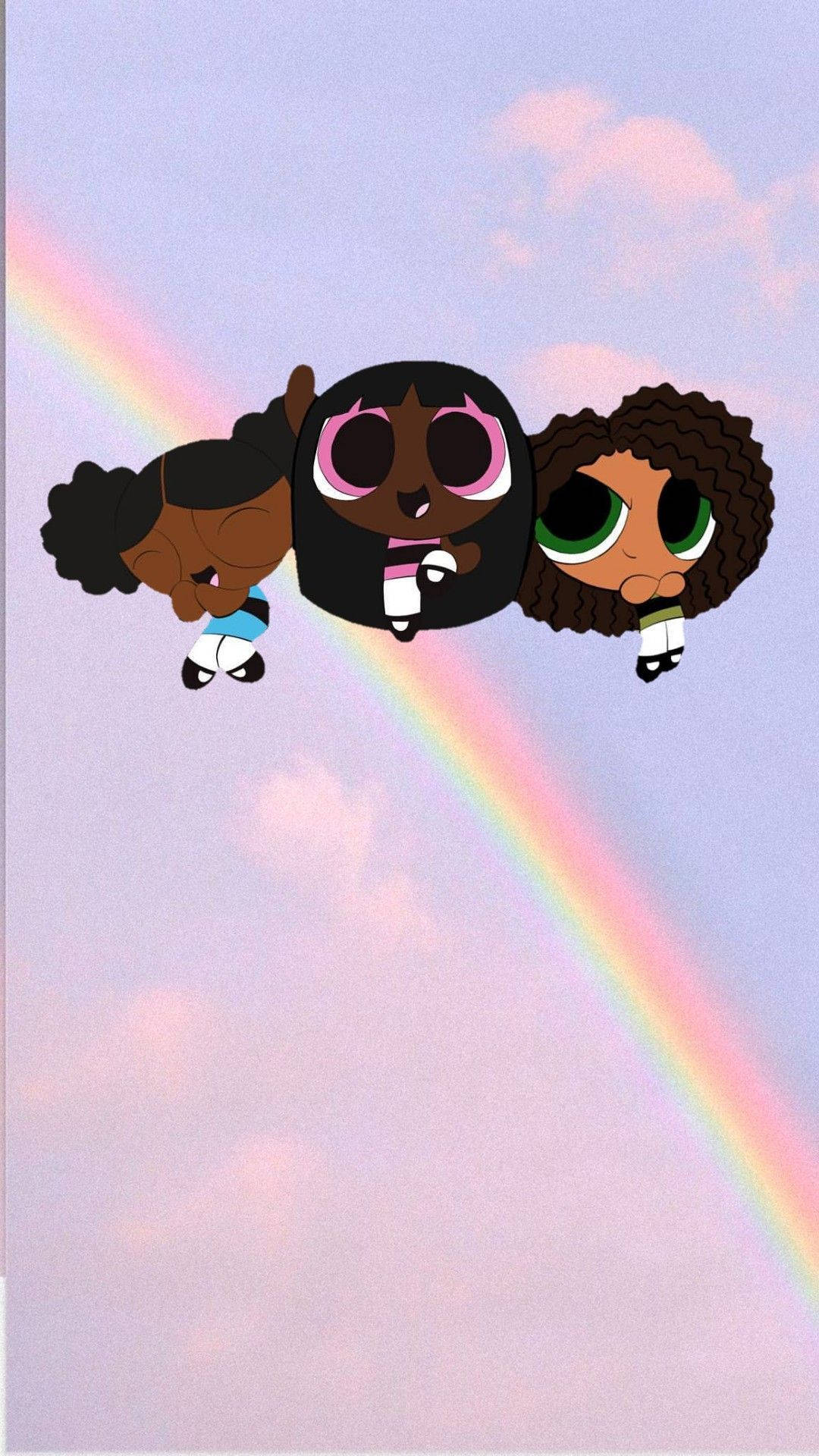 Black Powerpuff Girls With Rainbow Backdrop Wallpaper