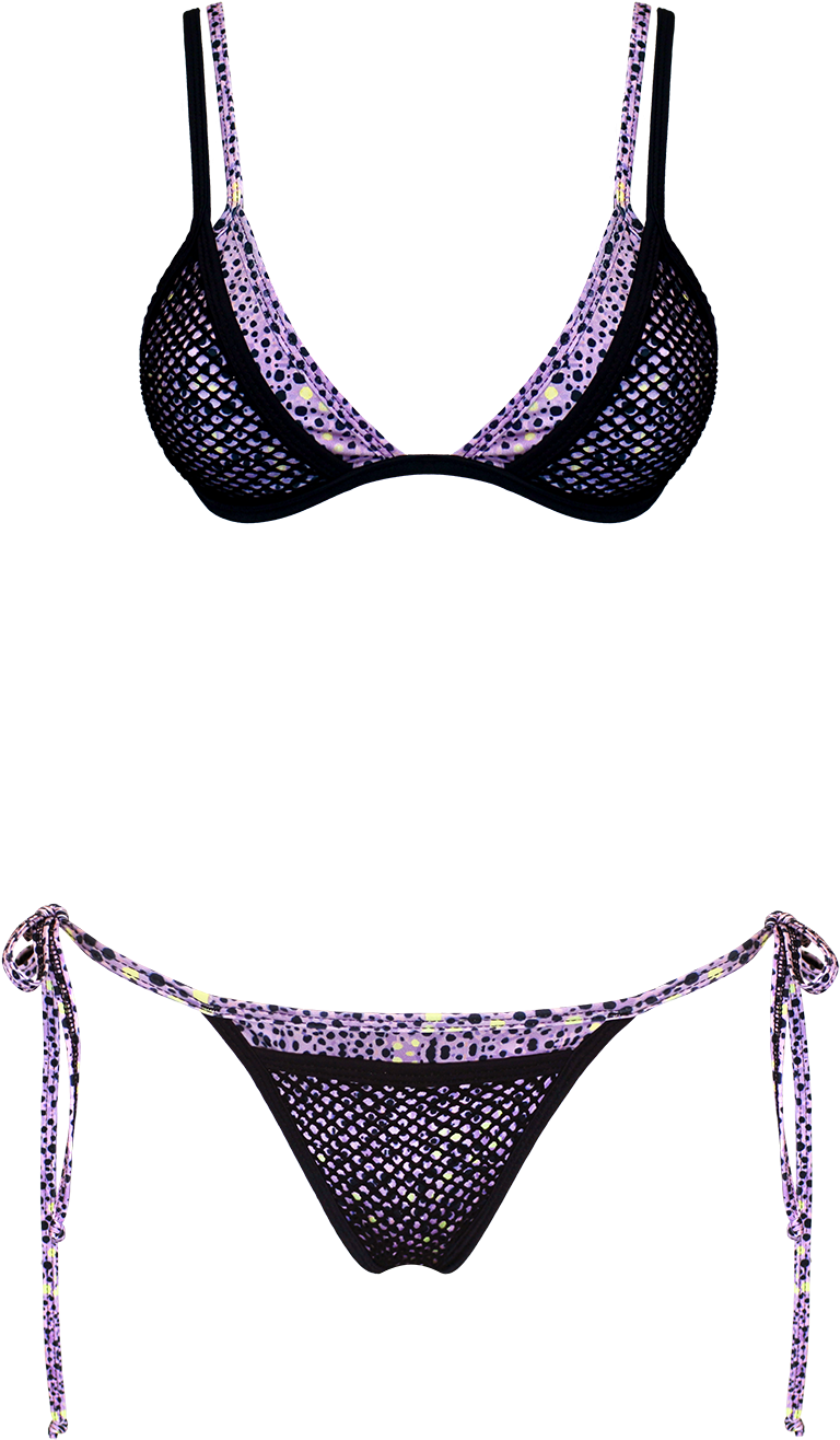 Black Purple Patterned Bikini PNG