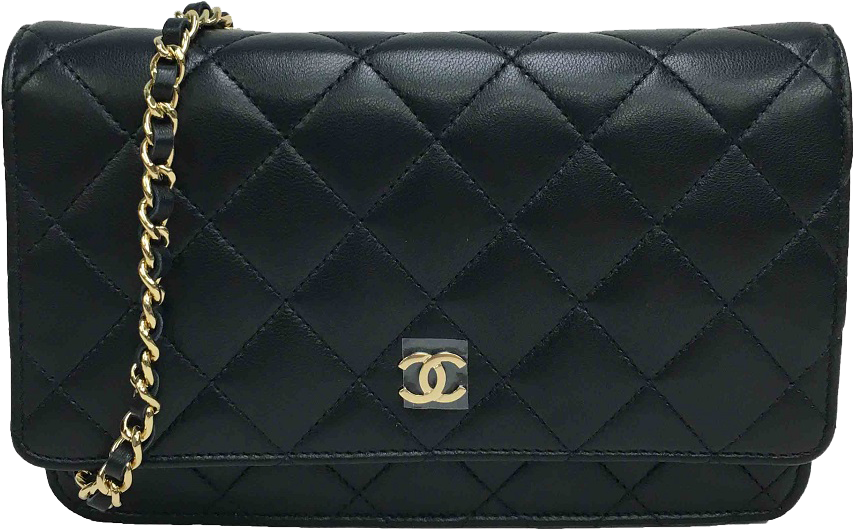 Black Quilted Chain Strap Purse PNG