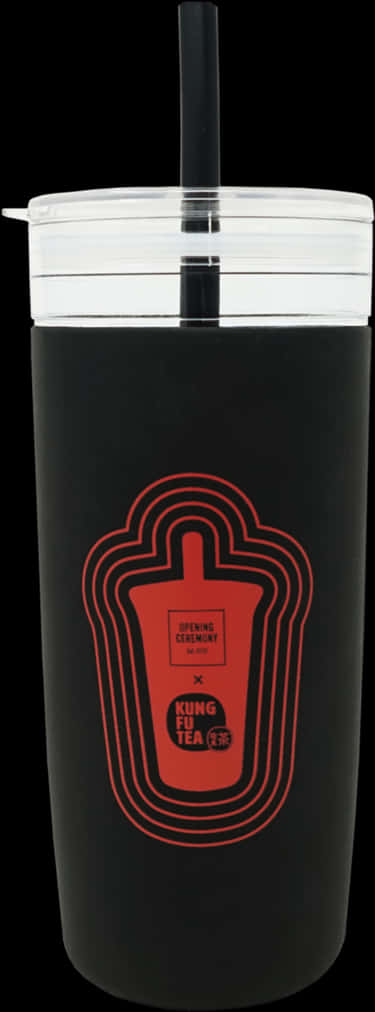 Black Red Branded Tumblerwith Straw PNG
