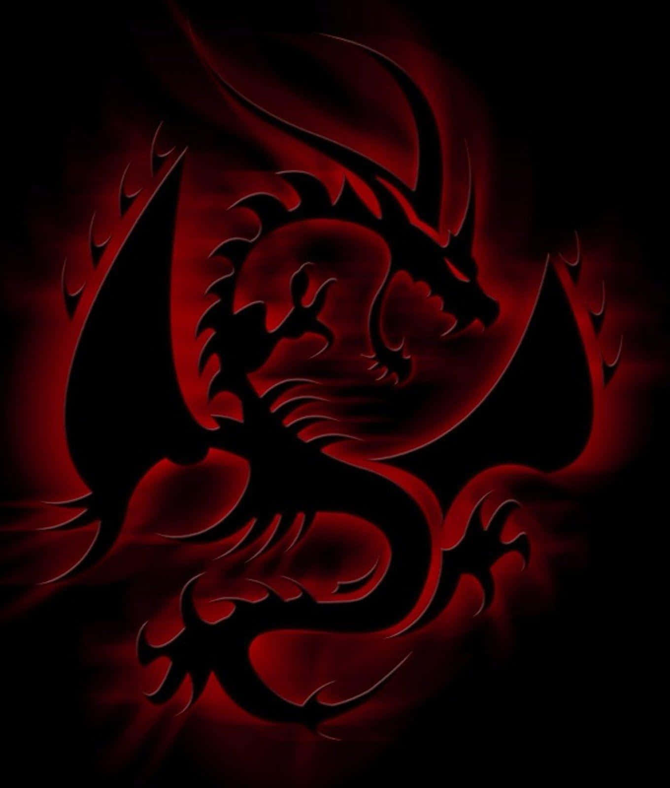 Dibujode Dragón Negro Rojo Neón Fondo de pantalla