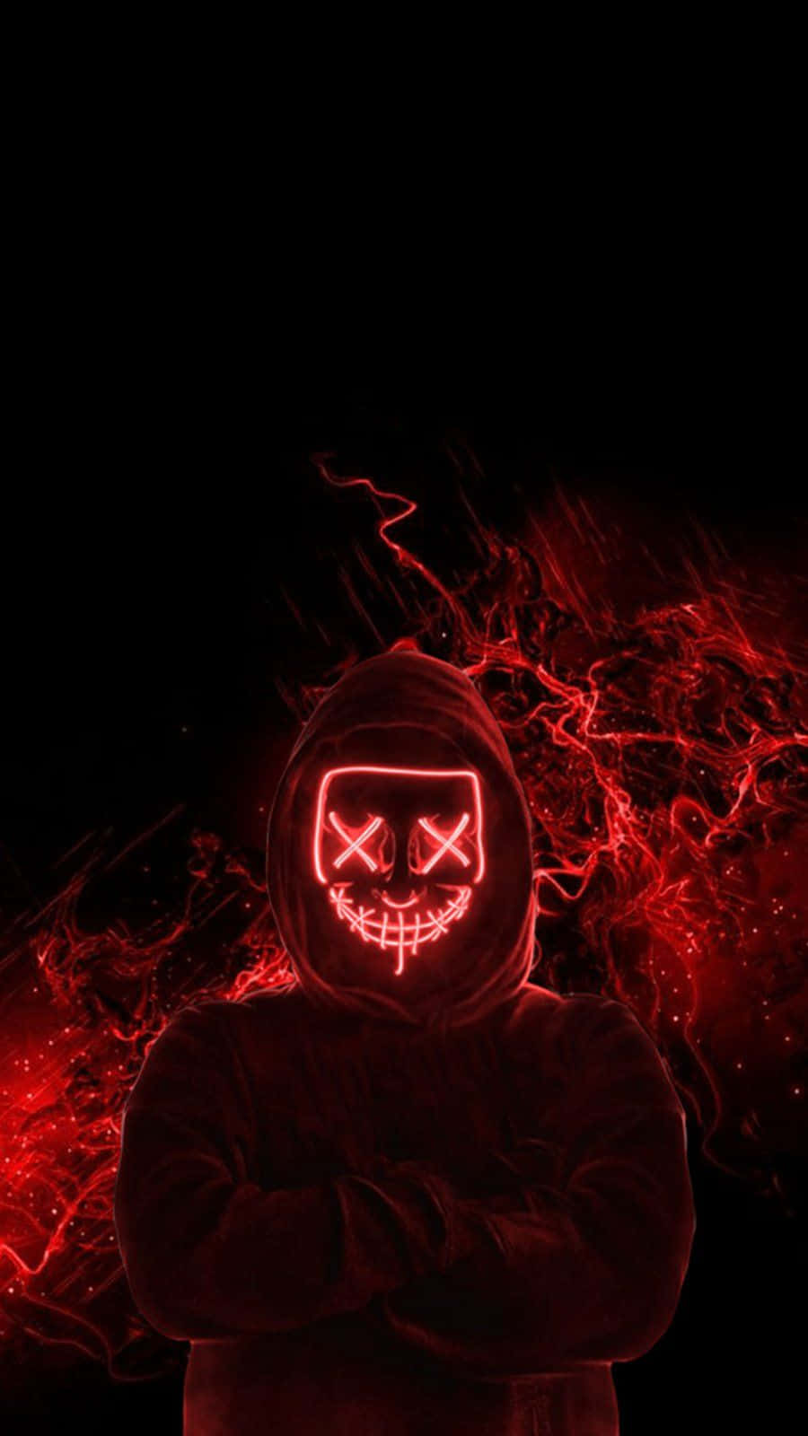 Black Red Neon Scary Mask Wallpaper