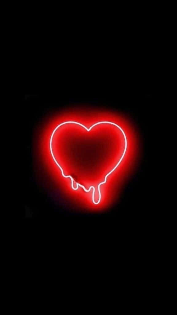 Black Red Neon Dripping Heart Wallpaper