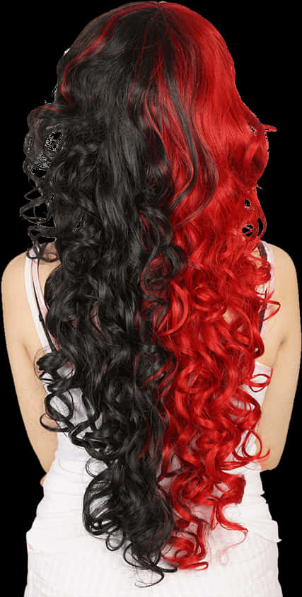 Black Red Ombre Curly Wig PNG