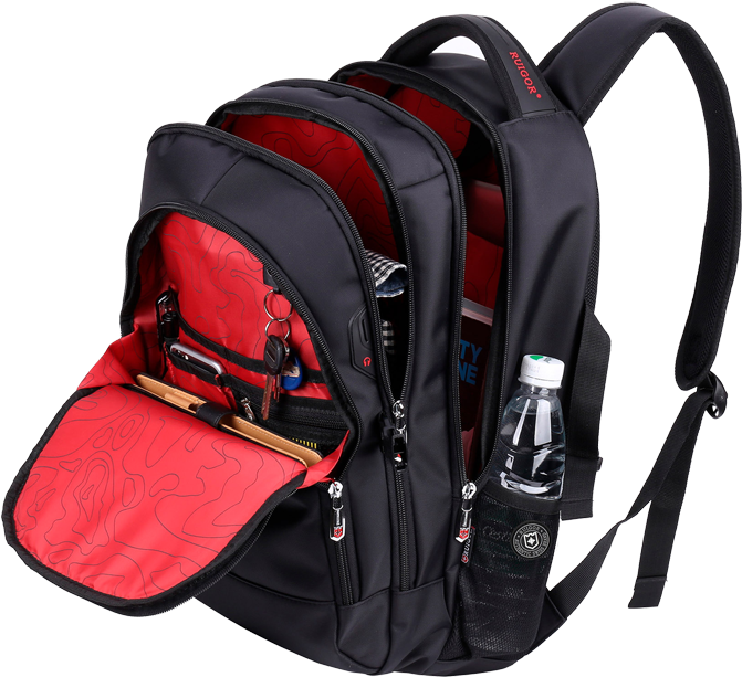 Black Red Organized Backpack PNG