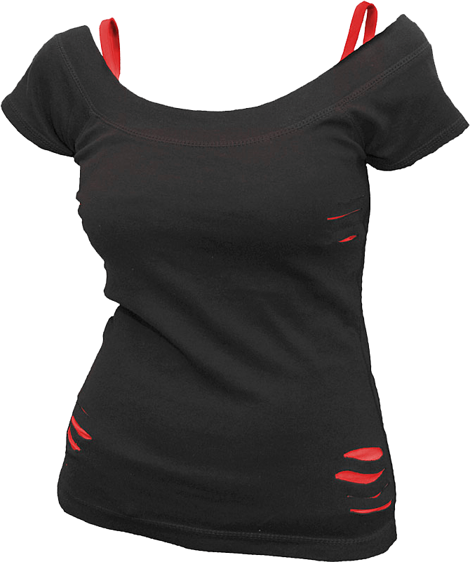 Black Red Ripped Design T Shirt PNG