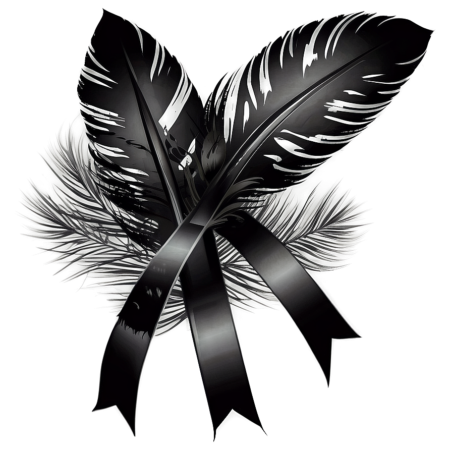 Black Ribbon With Feathers Png 20 PNG