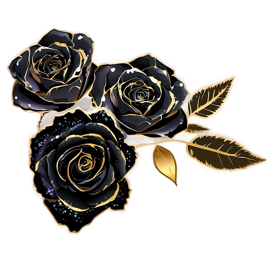 Black Roses With Glitter Png 06212024 PNG