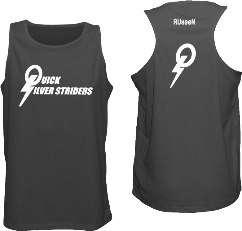 Black Running Singlet Quick Silver Striders Design PNG