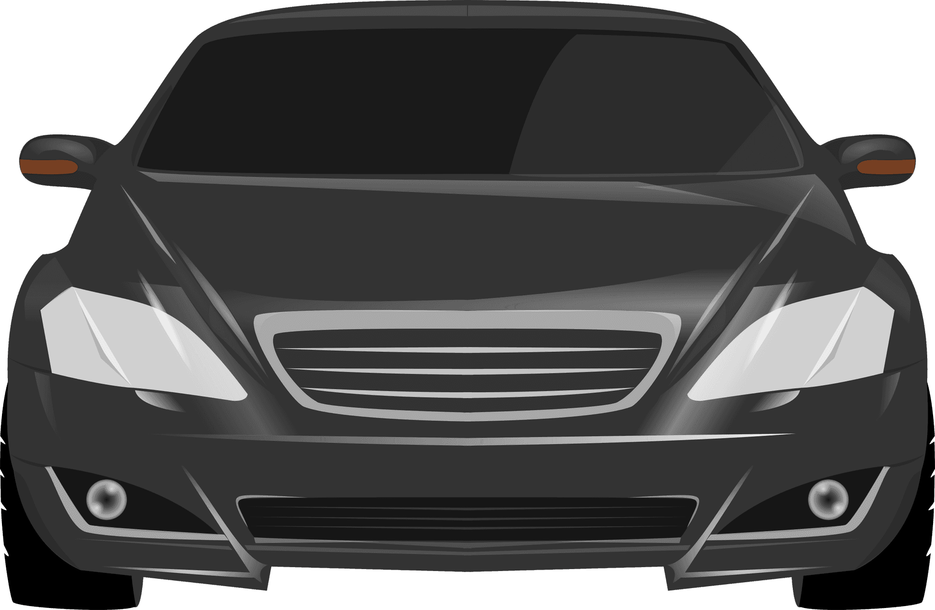 Black Sedan Front View Vector PNG