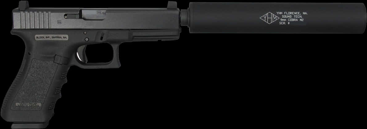 Black Semi Automatic Pistol With Silencer PNG