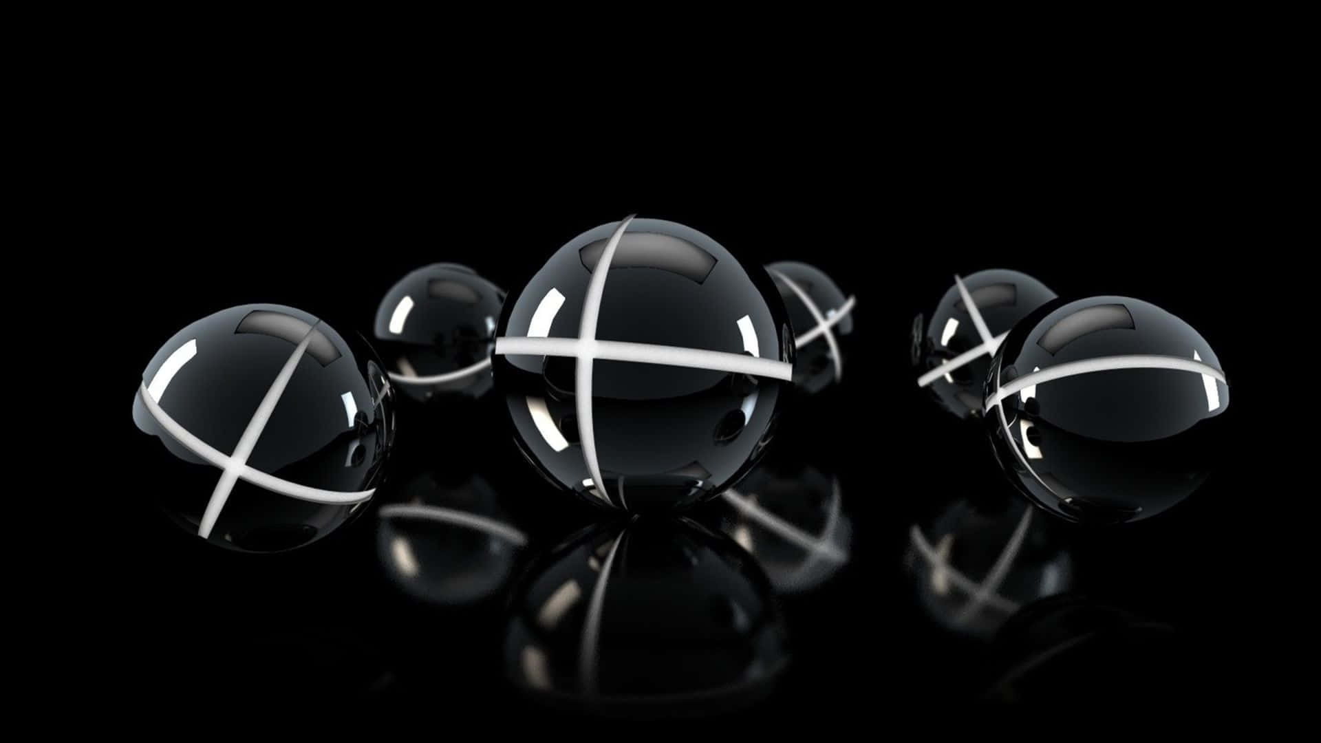 A Group Of Black And White Spheres On A Black Background