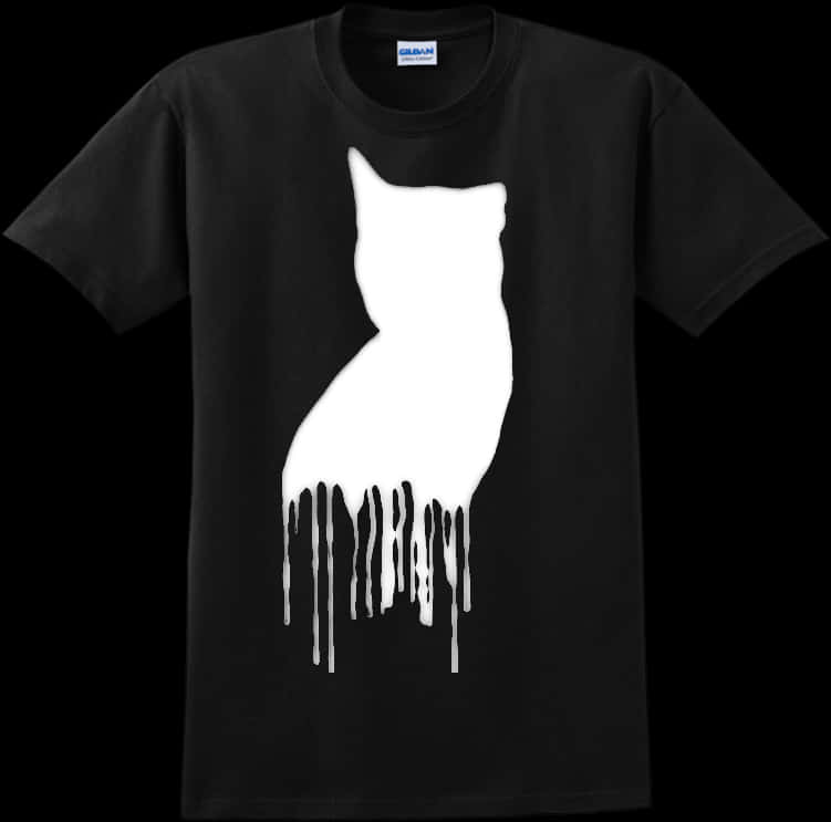 Black Shirt Cat Silhouette Dripping Design PNG