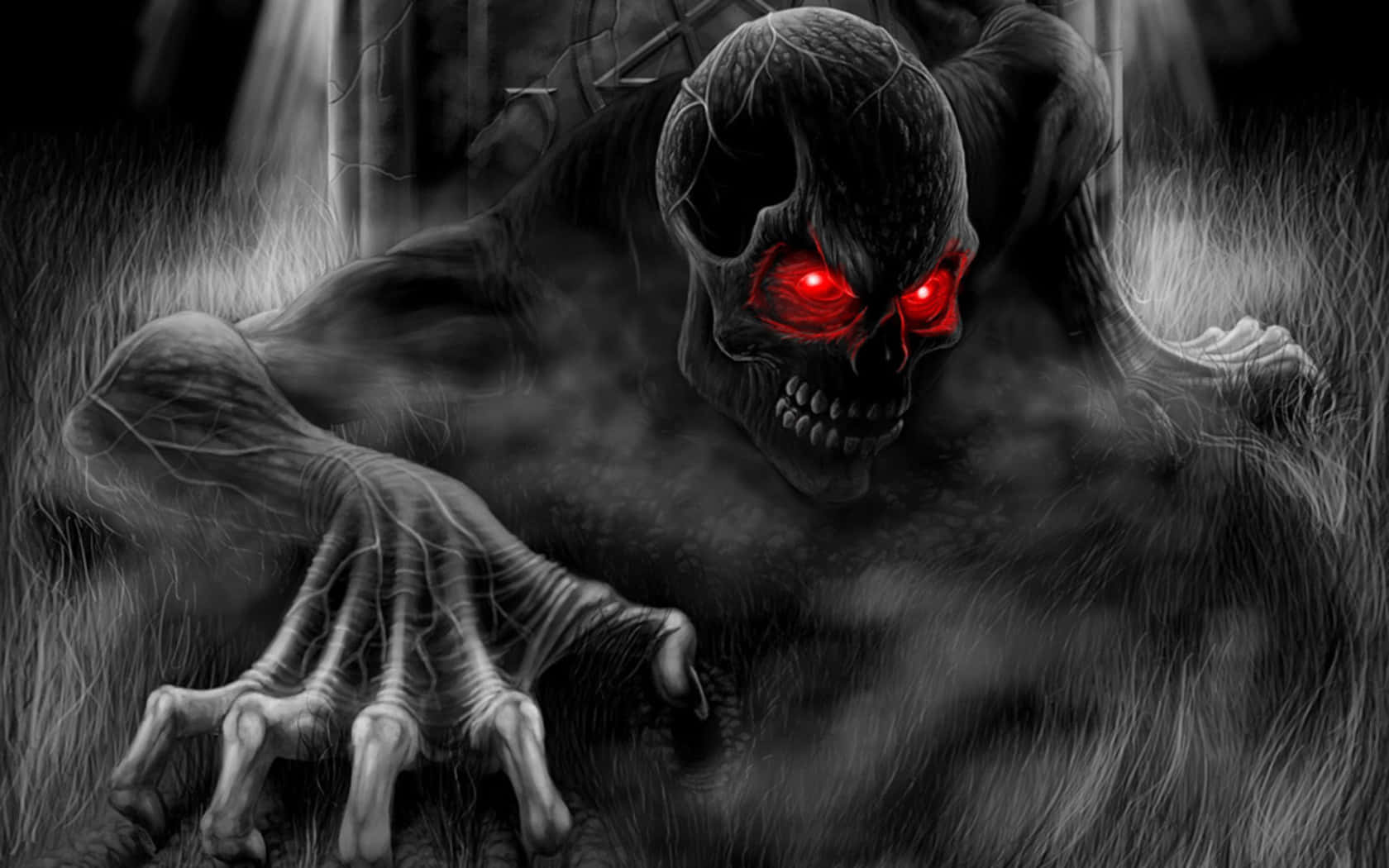 Dødens glød fra den Sorte Skelet skinner igennem tågen. Wallpaper