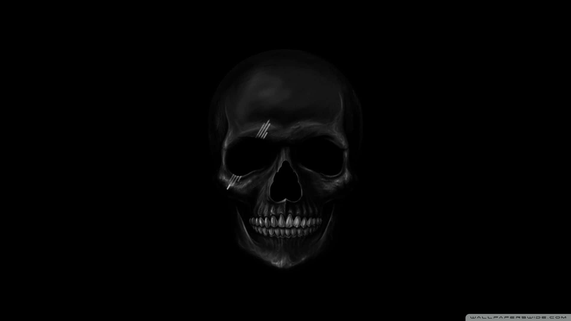 A Black Skull On A Black Background Wallpaper