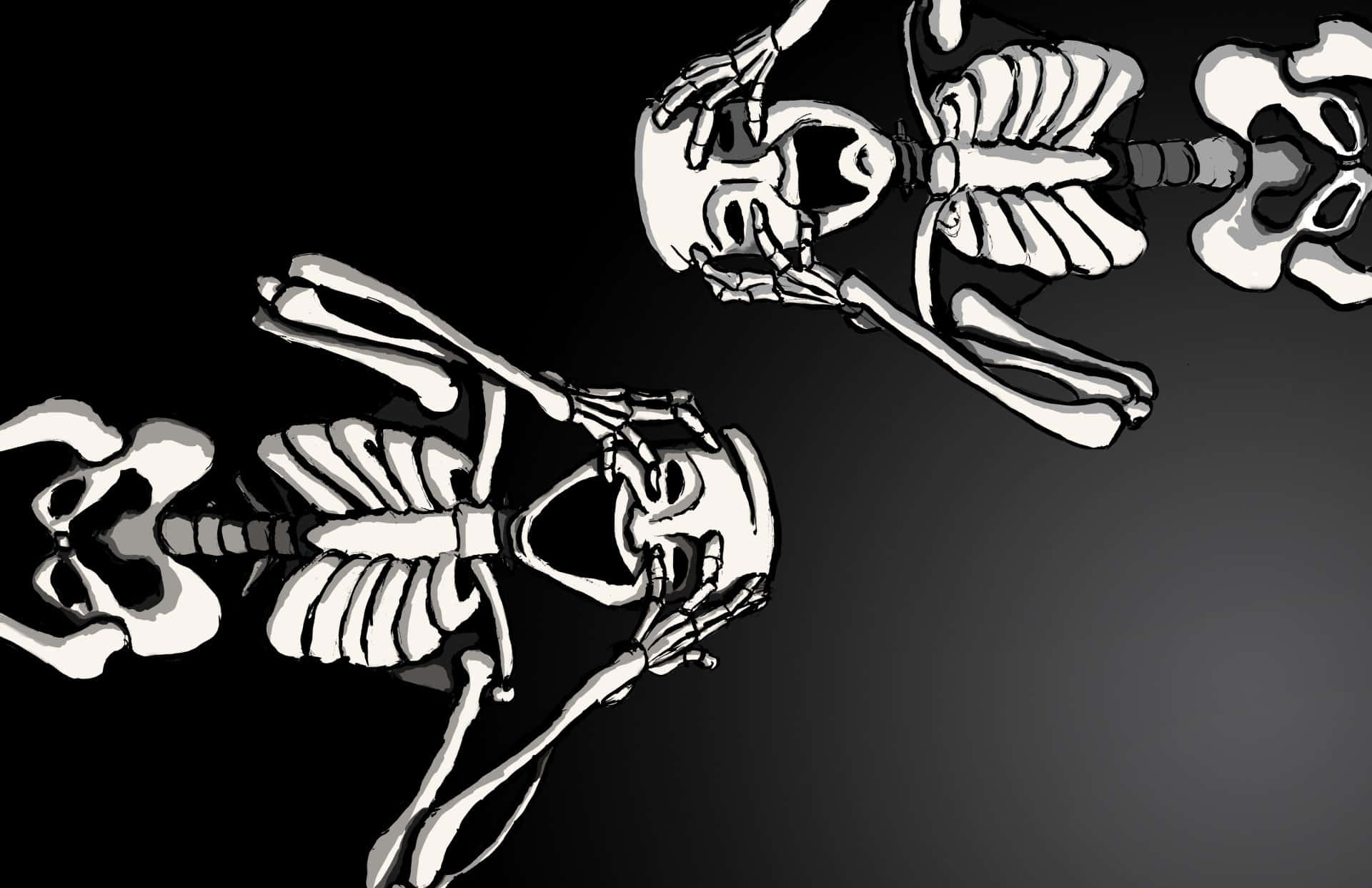 Two Skeletons Are Standing On A Black Background Wallpaper
