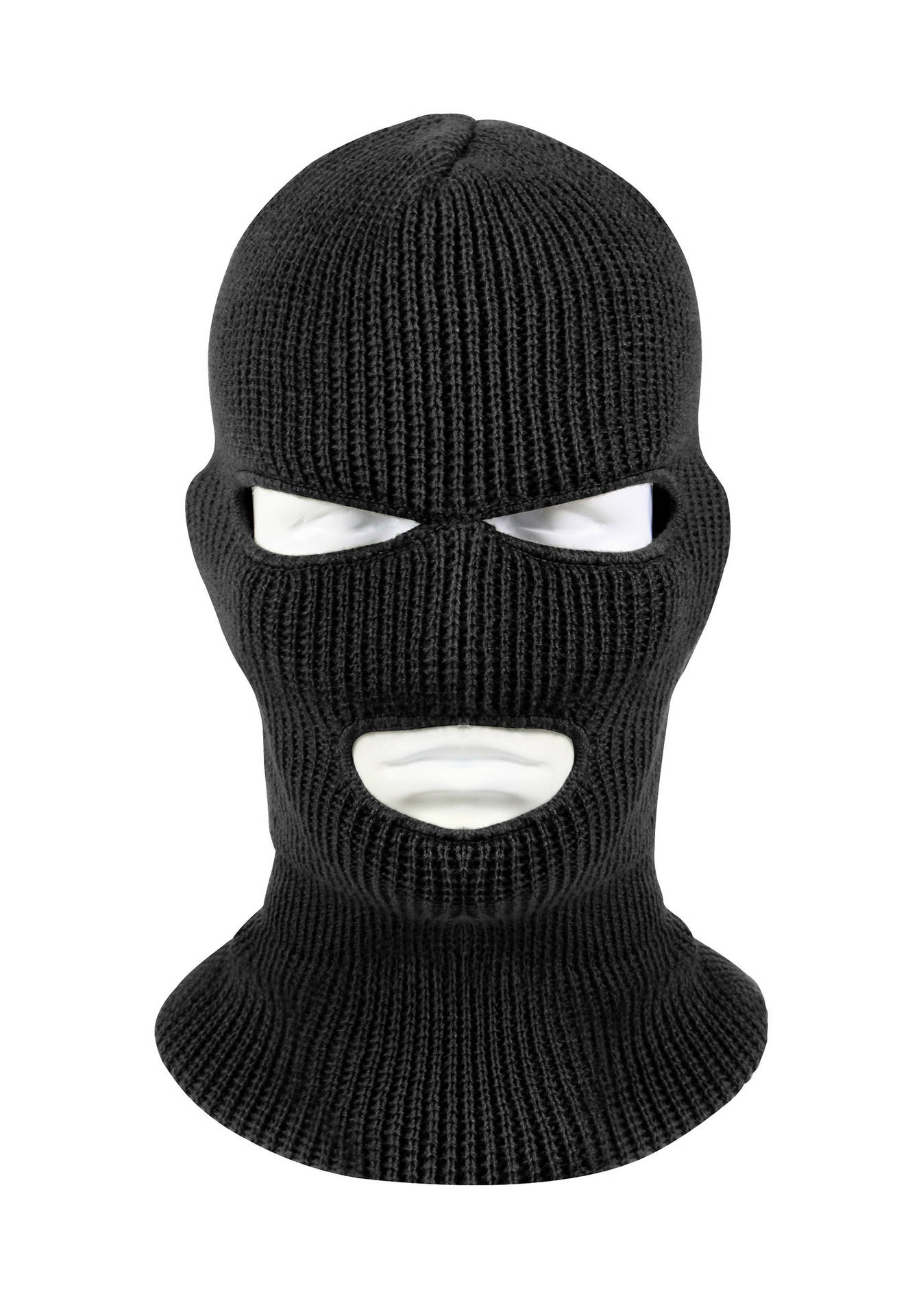 A Black Knitted Face Mask With A Hole In The Middle Wallpaper
