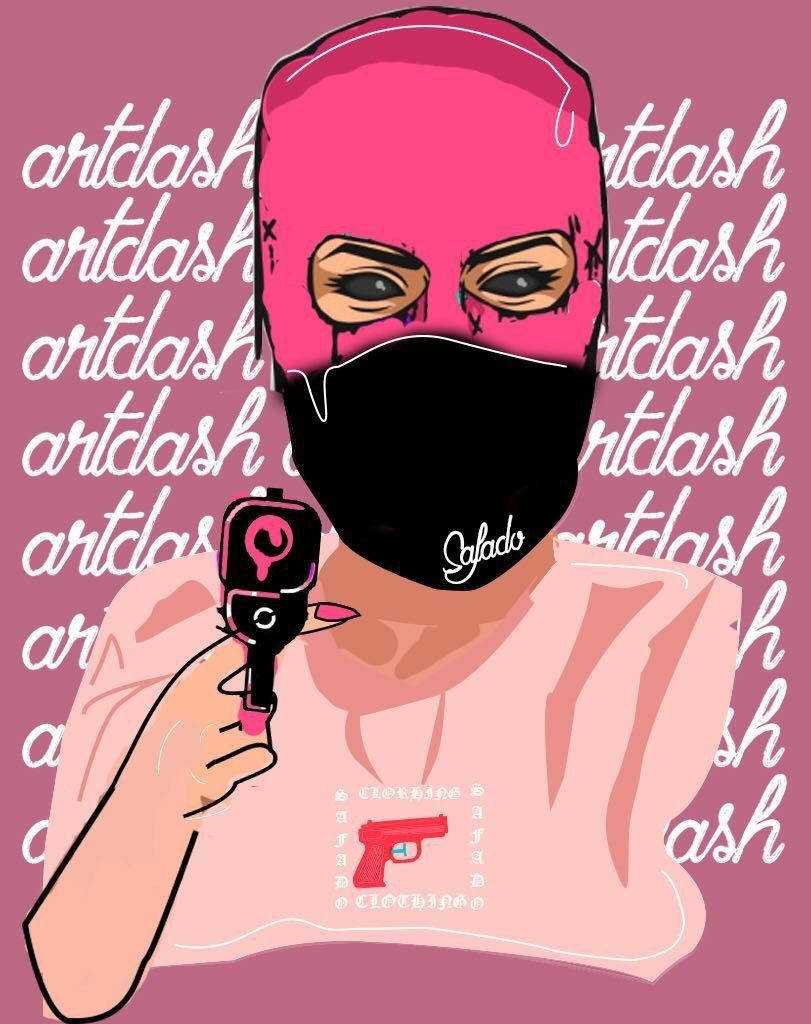 A Woman Holding A Pink Mask And A Gun Wallpaper