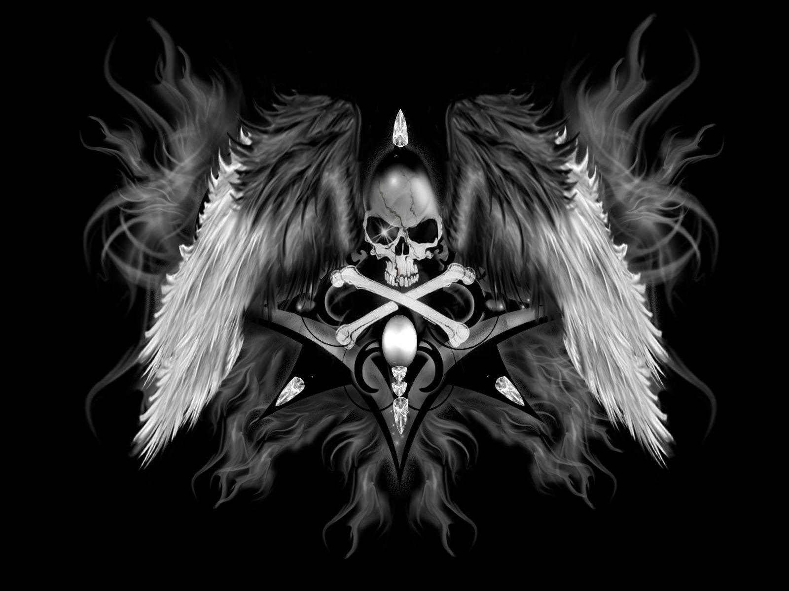 Skull With Wings And Crossbones On Black Background Wallpaper