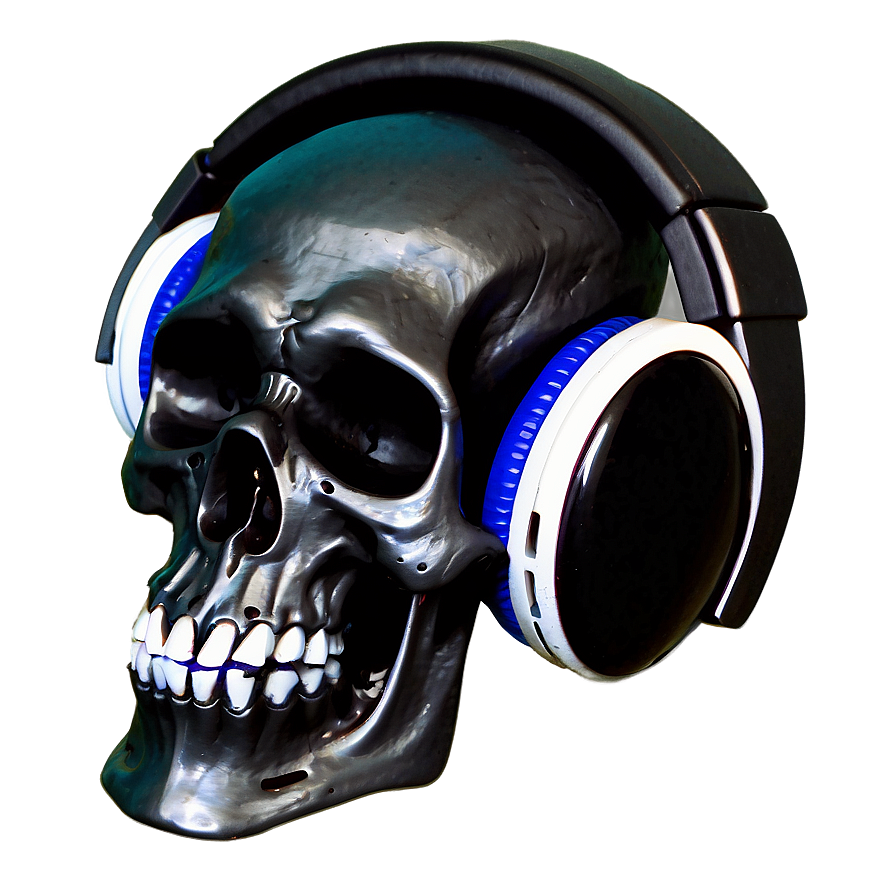 Black Skull With Headphones Png Thj PNG