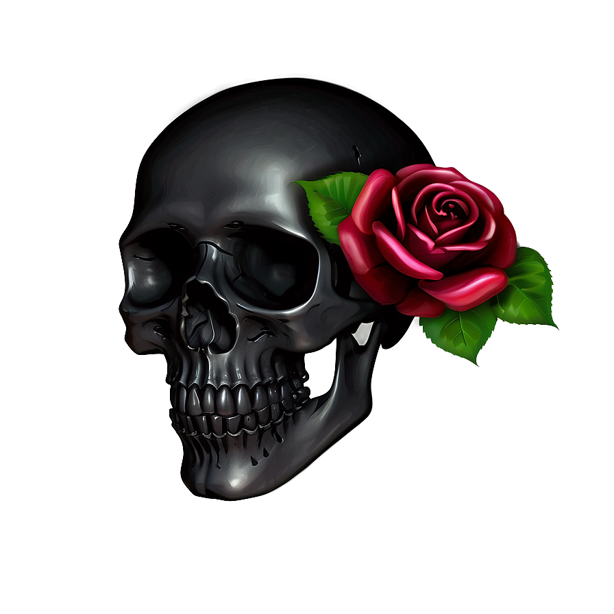 Black Skull With Roses Png Csm PNG