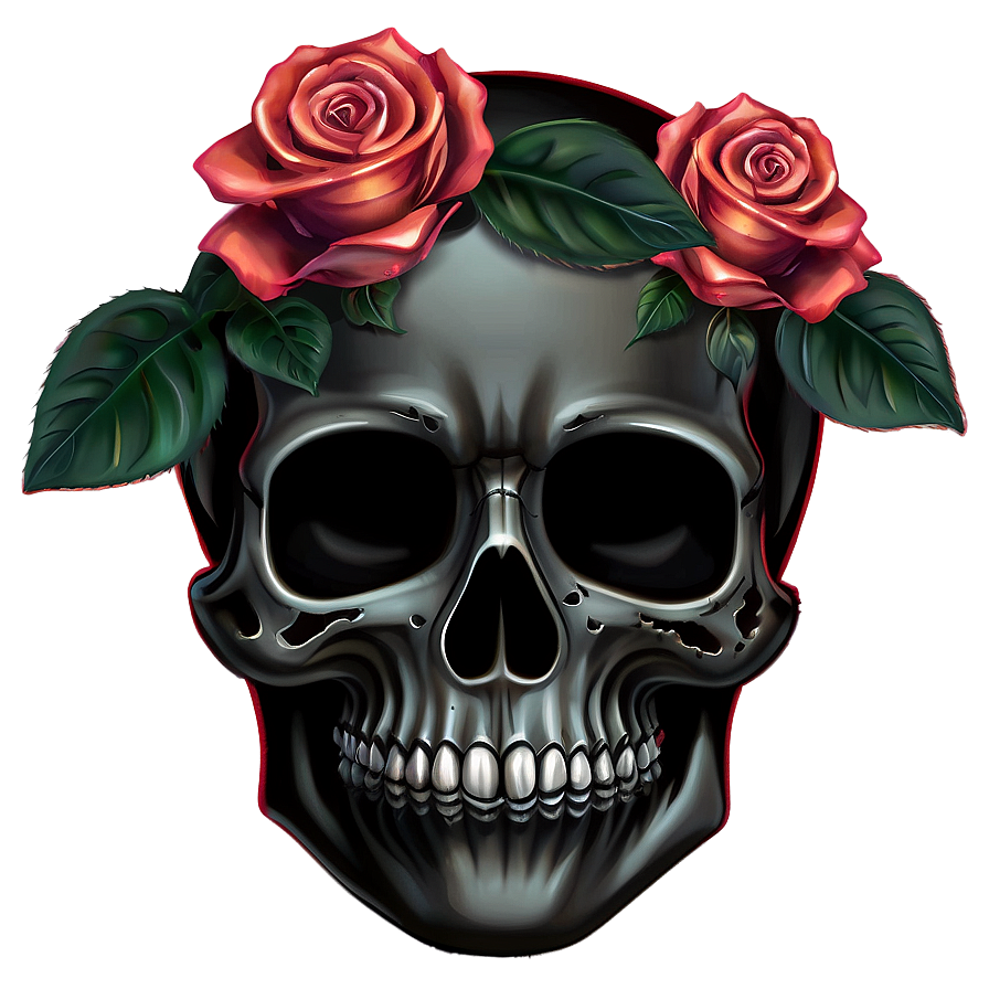 Black Skull With Roses Png Sqn11 PNG