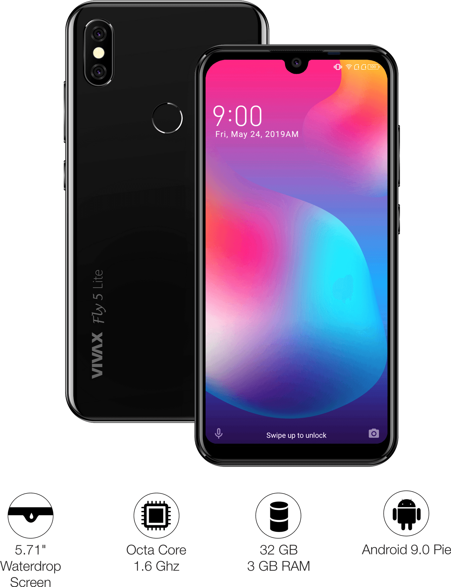Black Smartphone Win Max Fly5 Lite Features PNG