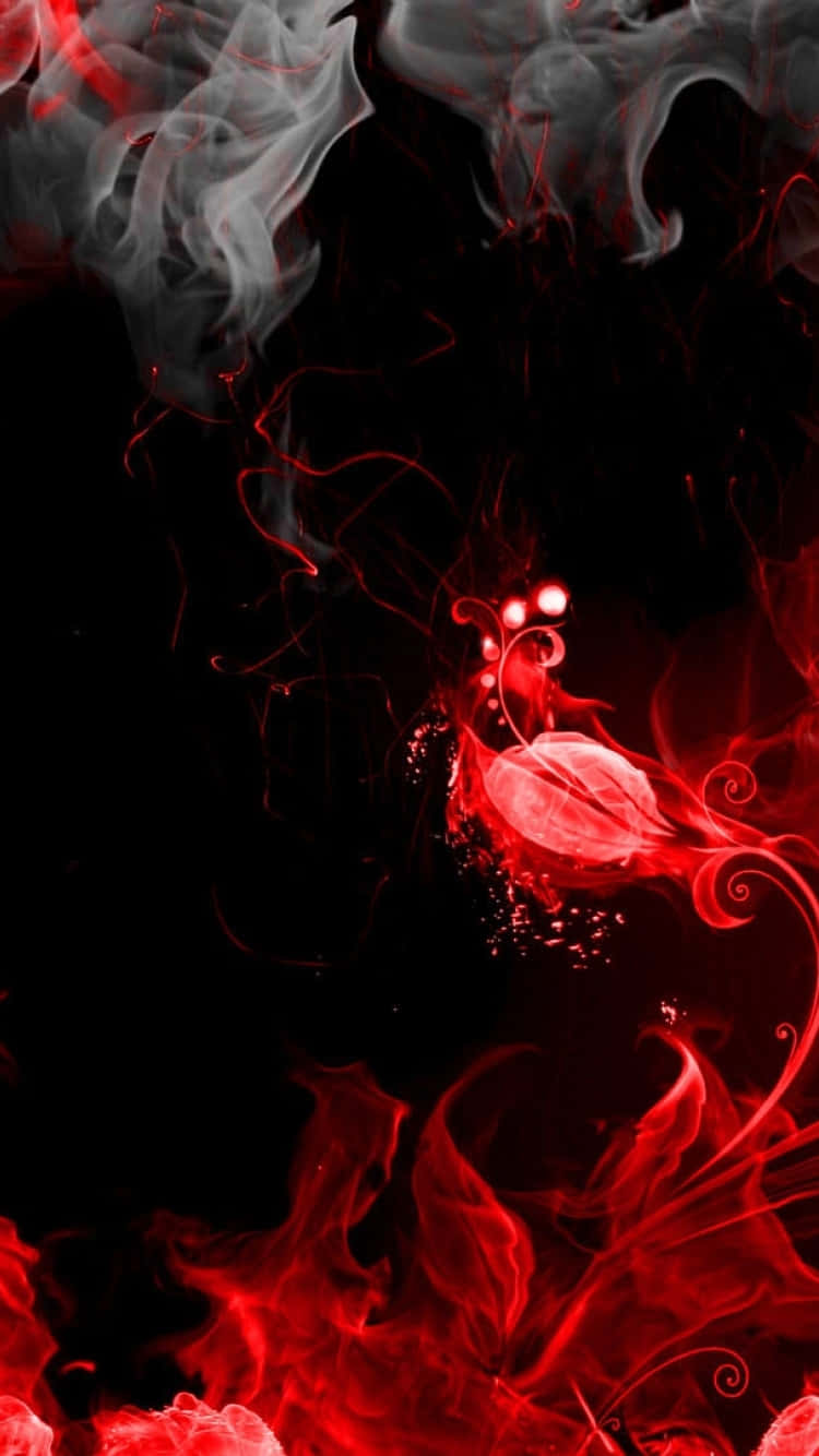 A Black And Red Background With Smoke And Red Flowers