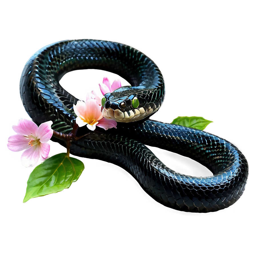 Black Snake With Flowers Png Jwn PNG