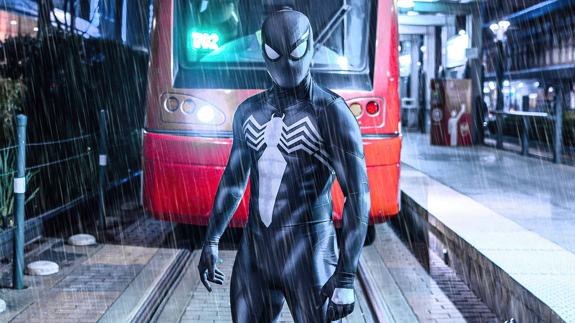 Black Spiderman On Railway Wallpaper