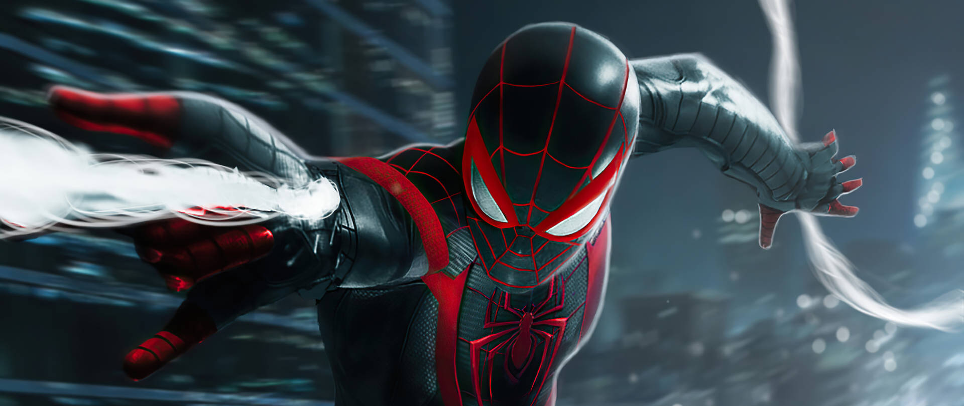 Black Spiderman Shooting Webs Wallpaper