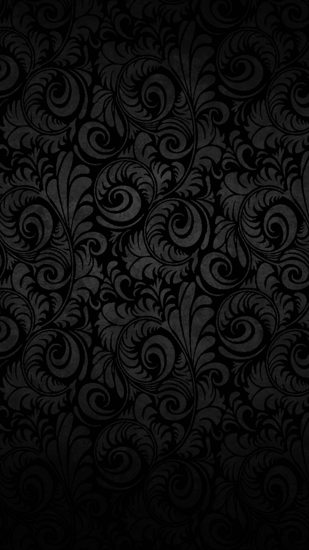 Black Spiral Leaves Design Phone Wallpaper