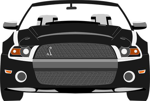 Black Sports Car Front View Vector PNG