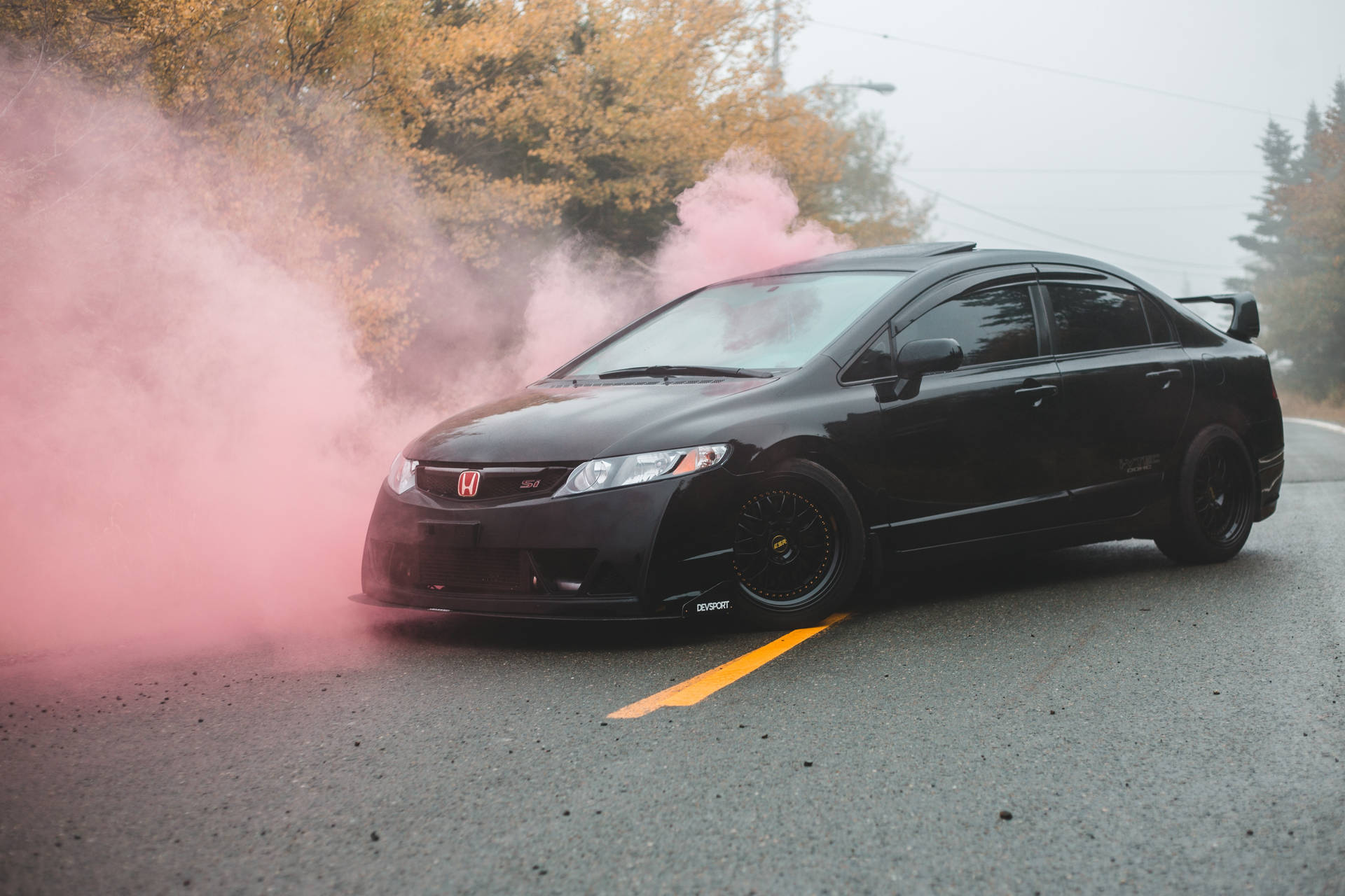 Black Sports Cars Pink Smoke Background