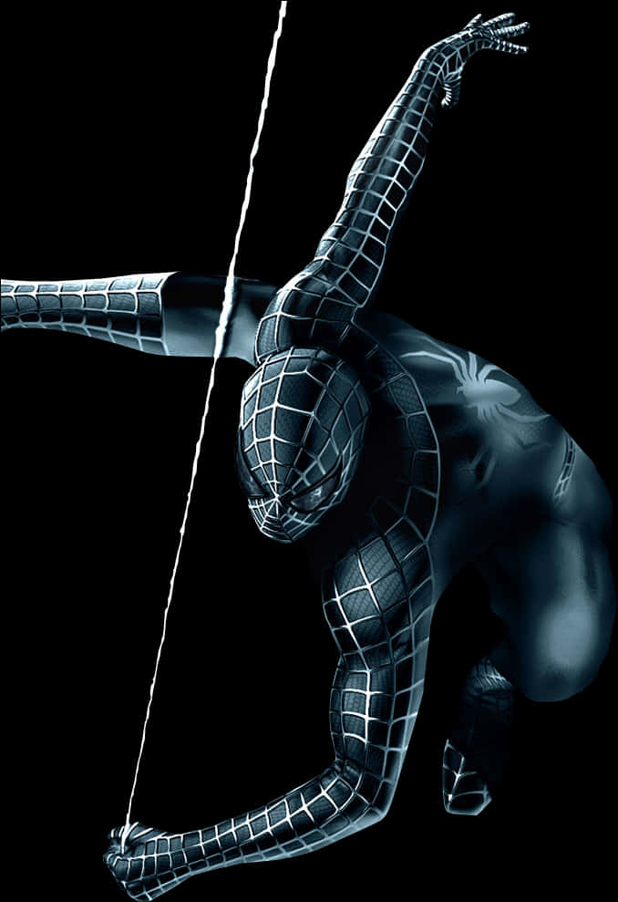 Black Suit Spiderman Swinging PNG