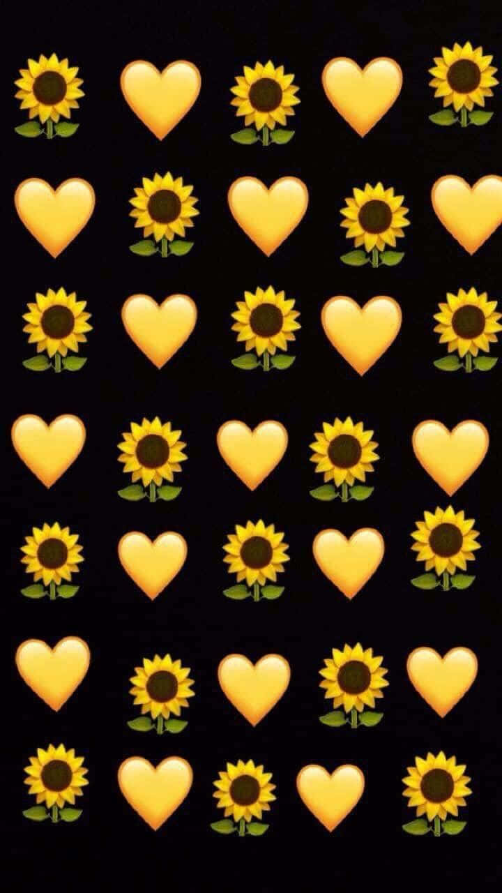 Black Sunflower Golden Heart Design Wallpaper