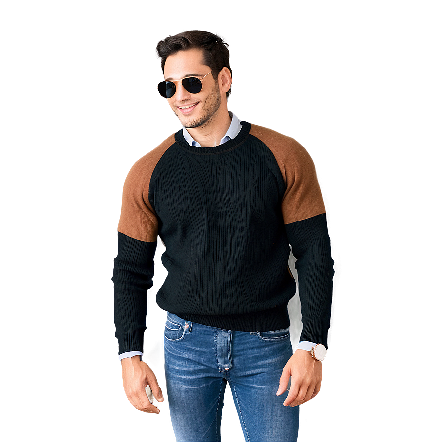 Black Sweater With Elbow Patches Png Tby PNG