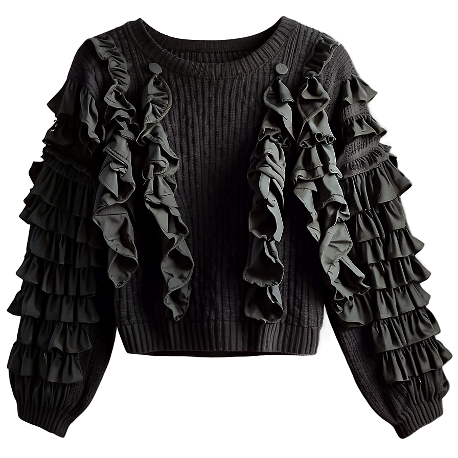 Black Sweater With Ruffles Png Jxo14 PNG