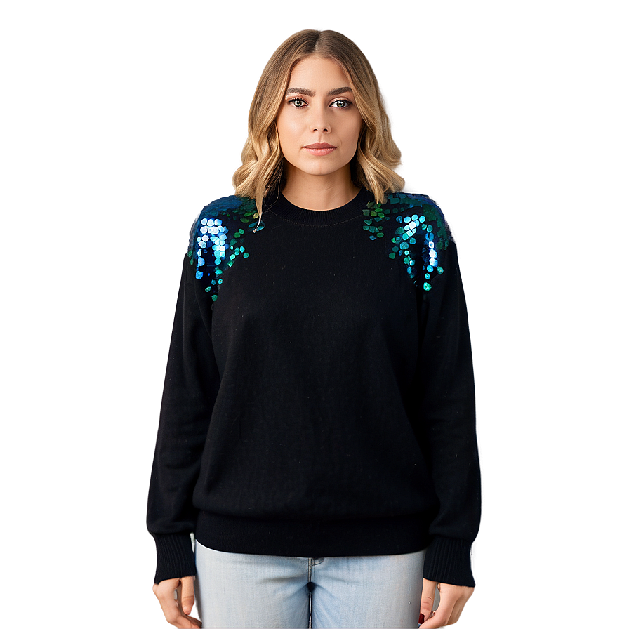 Black Sweater With Sequins Png 06132024 PNG