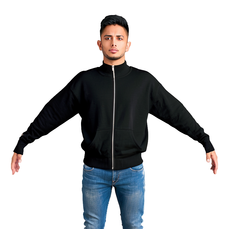 Black Sweater With Zipper Png Ejs PNG