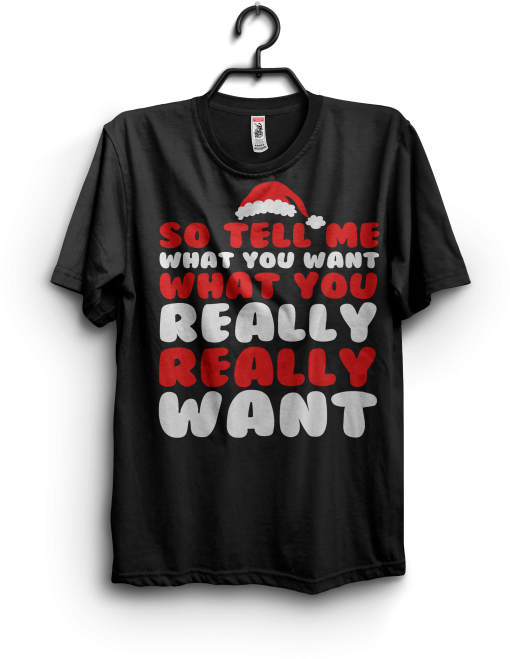 Black T Shirt Santa Hat Graphic Design PNG