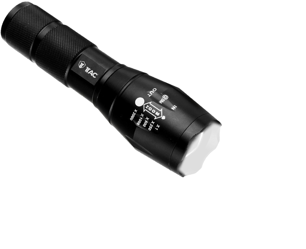 Black Tactical Flashlight Illuminating PNG