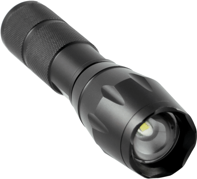Black Tactical L E D Flashlight PNG
