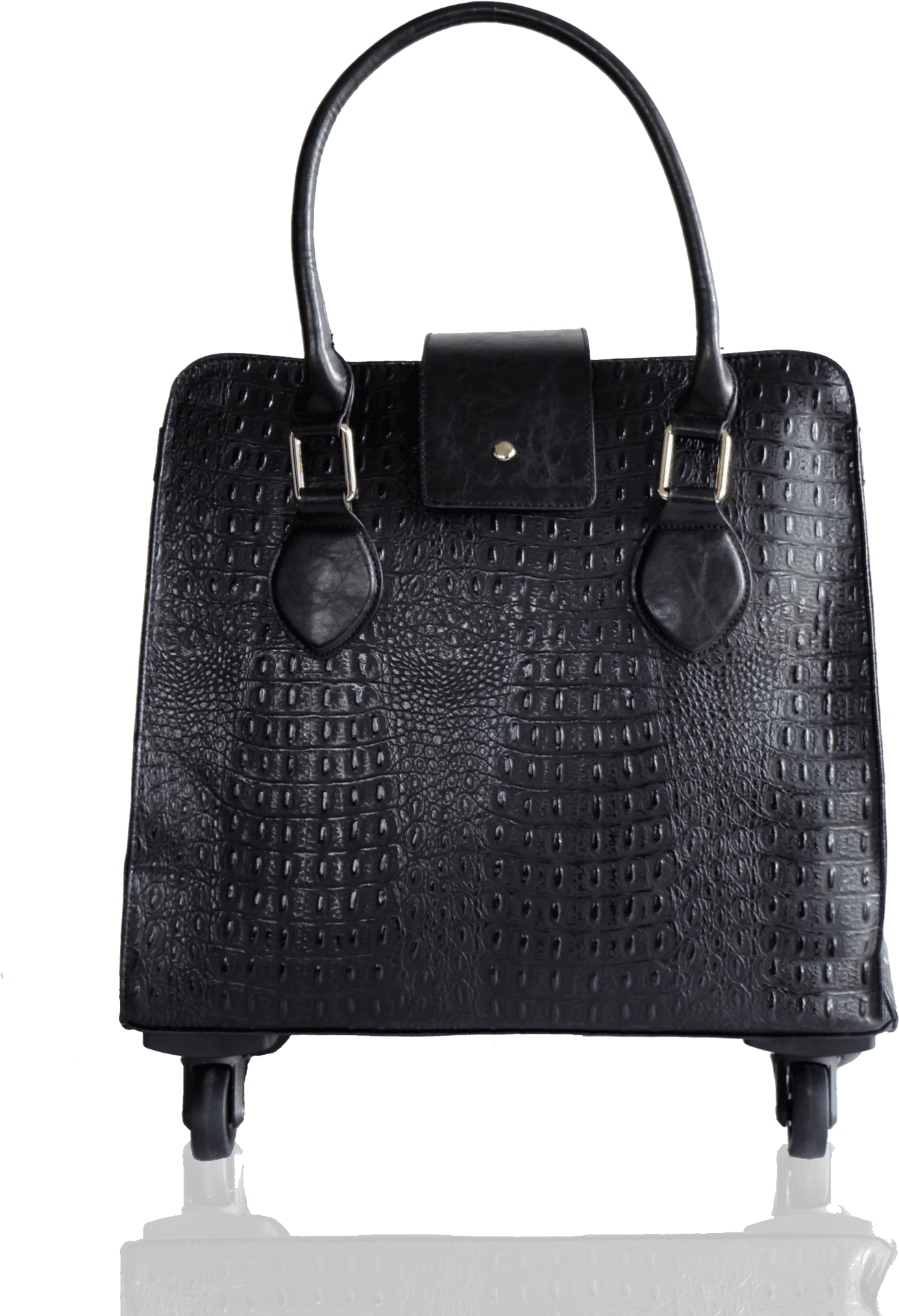 Black Textured Leather Purse Standing PNG