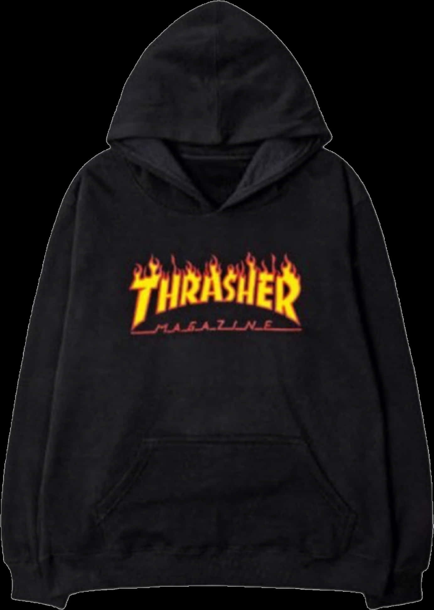 Black Thrasher Hoodie Flame Logo PNG