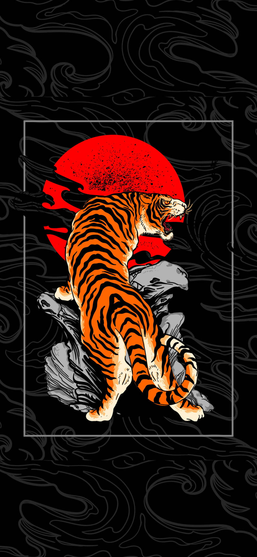 Black Tiger Stipes And Red Moon Wallpaper