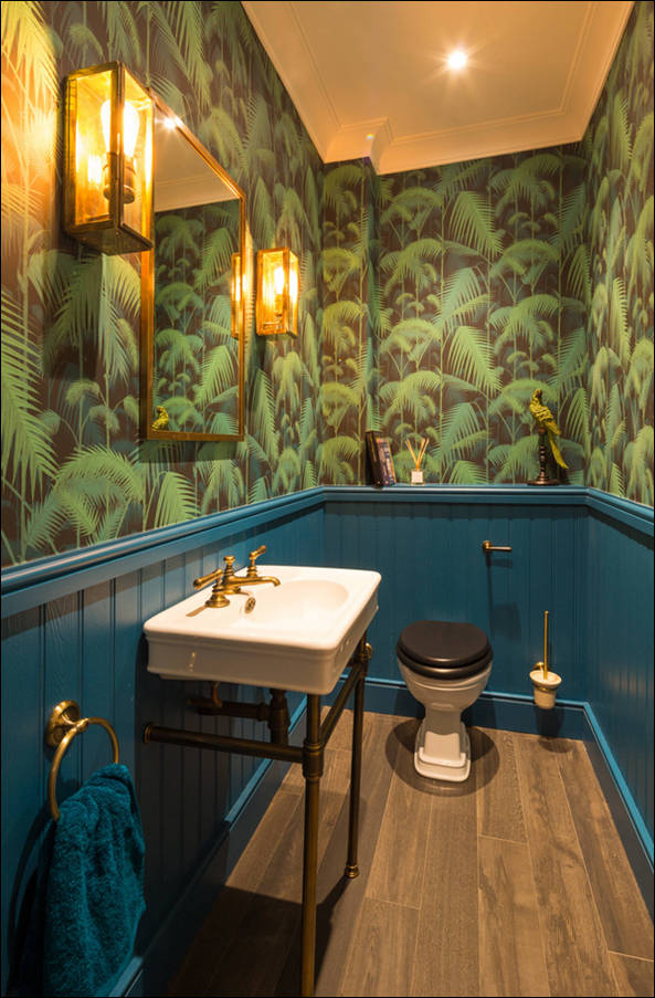 Black Toilet Tropical Forest Bathroom Wallpaper