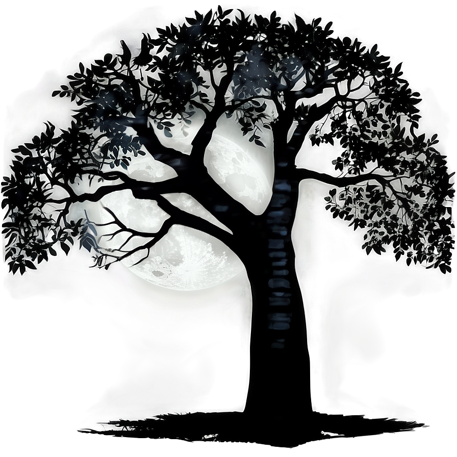 Black Tree Under Moonlight Png Gxq PNG
